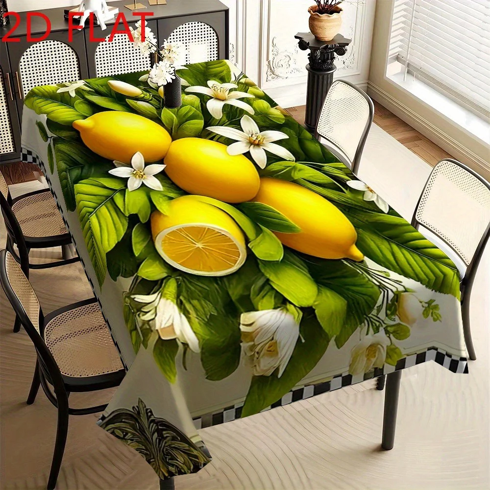 Vibrant Lemon and Floral Print Waterproof Tablecloth for Dining Room Kitchen Counter Buffet Table Cover