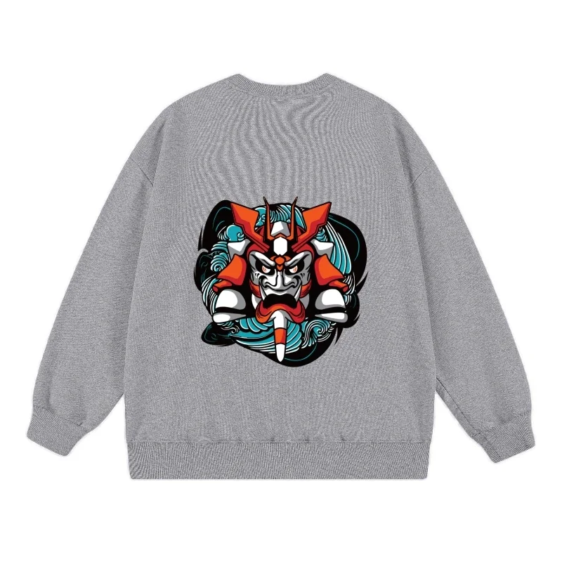 2025 Spring Autumn Sweatshirt Oni Mask Graphic Print Pullover Streetwear Comfortable Fabric Trendy Japanese Style Casual Design