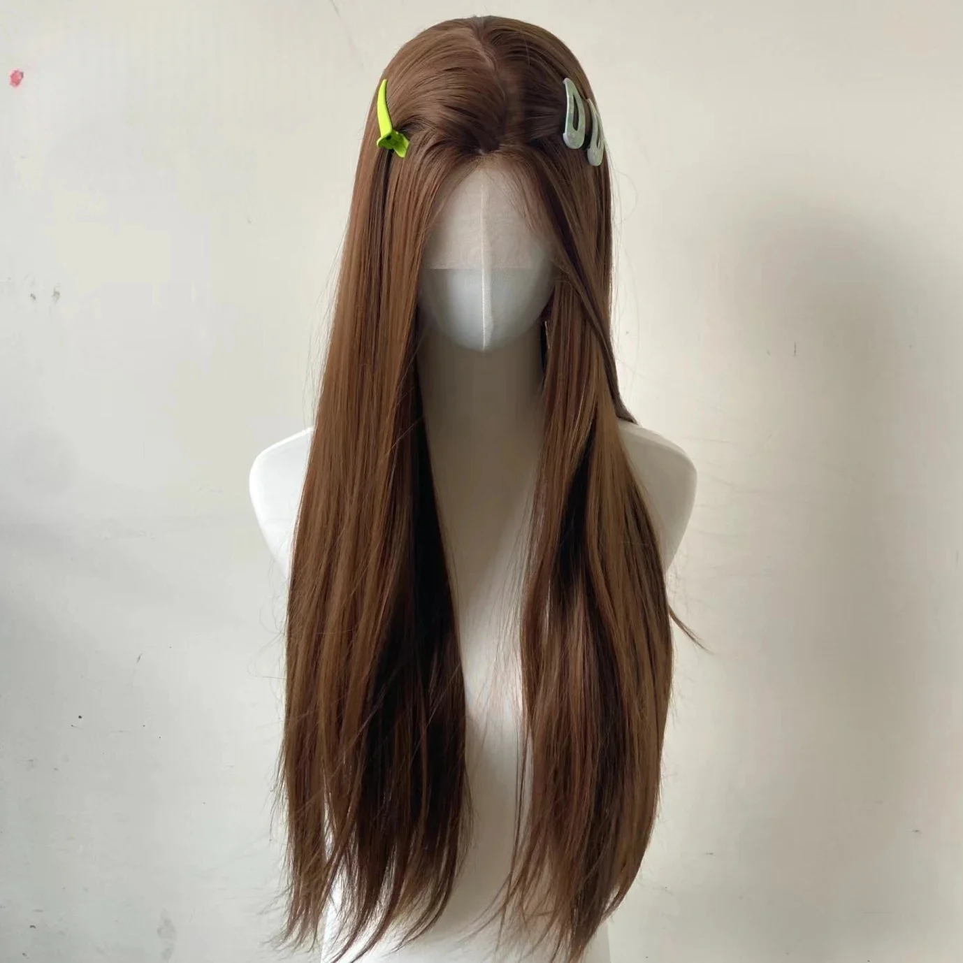 براون مستقيم موضة 26 بوصة 180 الكثافة لينة الدانتيل الجبهة الباروكات للنساء مع BabyHair الاصطناعية ارتداء اليومي الباروكات #1