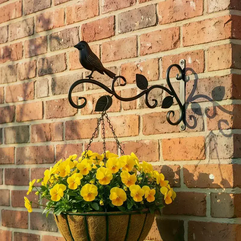Wrought Iron Hanging Plant Brackets With Decorative Bird And Leaf Design Perfect For Outdoor Patio Balcony Garden Wall Use