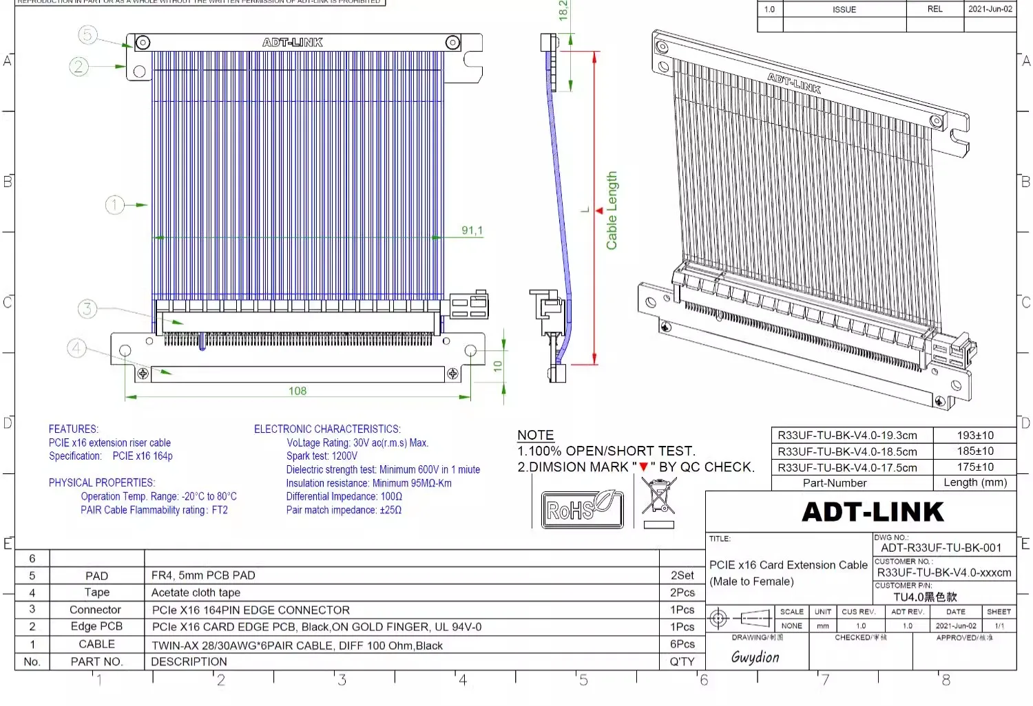 ADT-Link 2024 New PCI-Express 4.0 x16 Riser Cable Graphics Video Card High Speed Reverse Gen4 Flexible Extension For ITX A4 PC