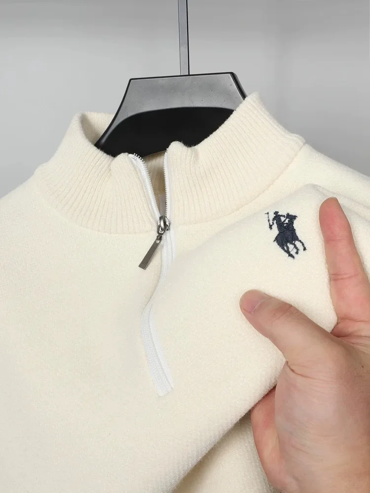 

High end half zip collar sweater men winter thickened warm fashion designer brand horse logo embroidered knitted pullove sweater
