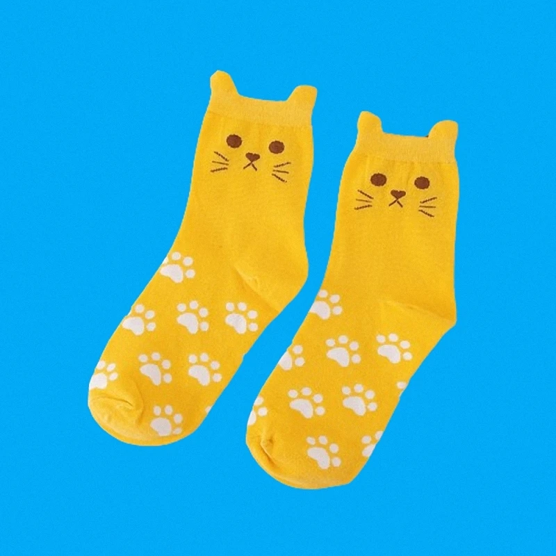 Calcetines de gato de tubo medio para mujer, medias informales de estilo coreano, de algodón cálido, a la moda, novedad de otoño e invierno, 5/10 pares