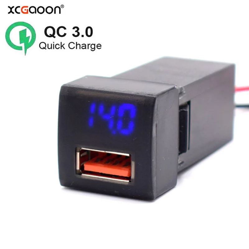 

12V 22x22mm USB QC3.0 Mobile Phone Quick Car Charger With LED Voltmeter for Toyota Camry Corolla Rav4 Prado 2019 2020 2021