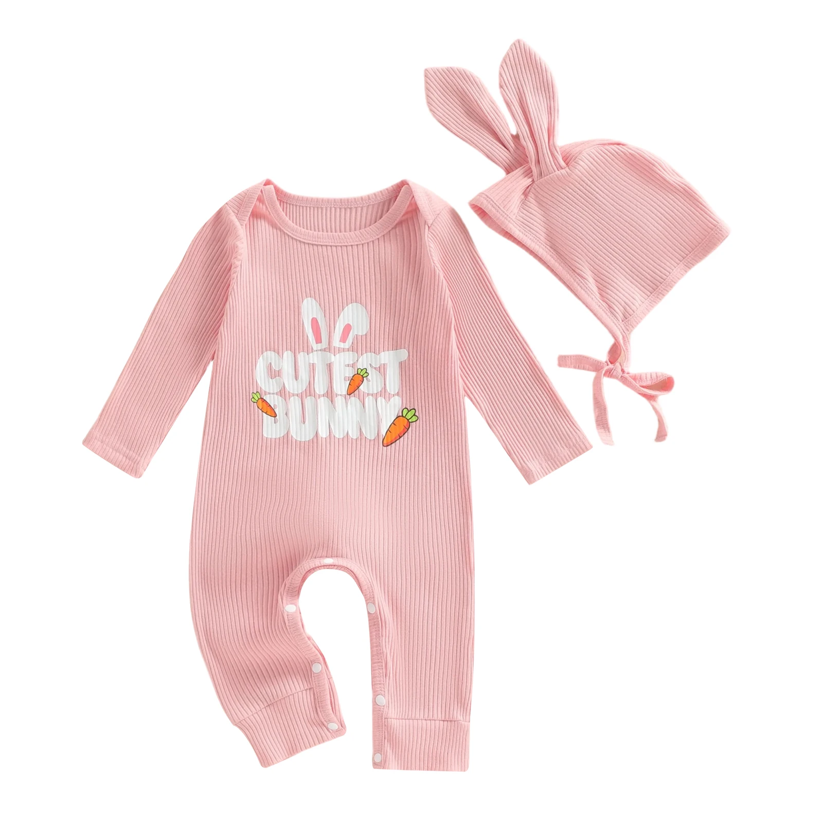 

Пасхальная одежда для маленьких девочек, повязка на голову с заячьими ушками, комбинезон с длинными рукавами и принтом моркови и шапочка с заячьими ушками, комплект из 2 предметов на весну