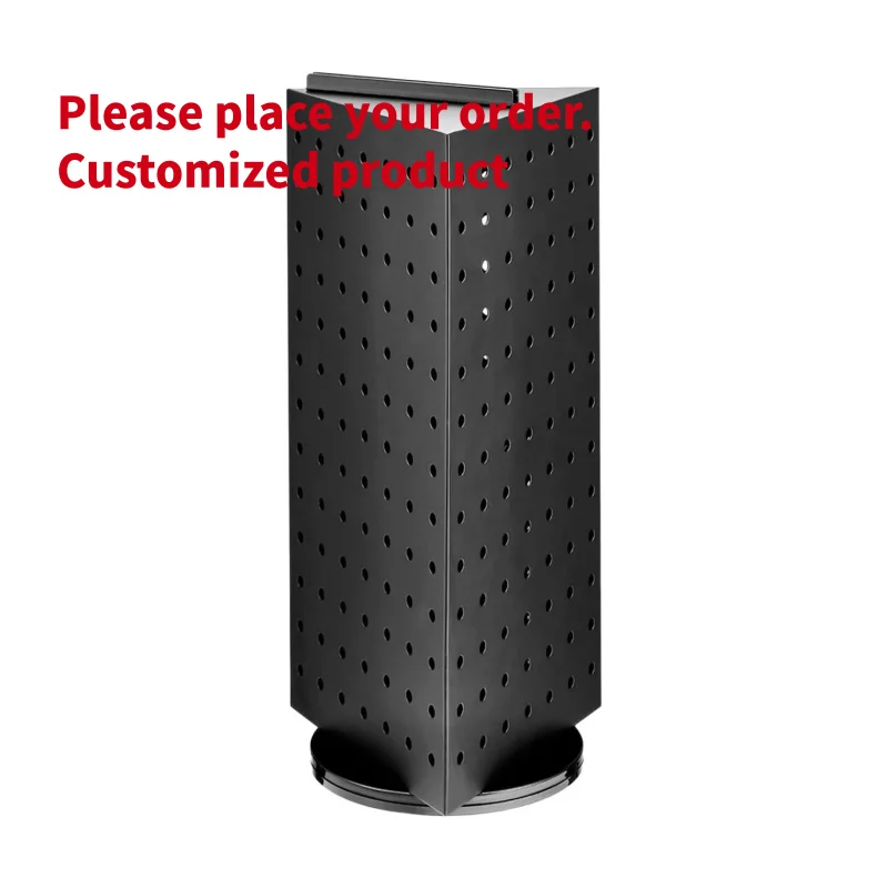 custom.Rotating Pegboard Display Stand: 3-Sided, Perforated-Retail to Showcase Small Goods
