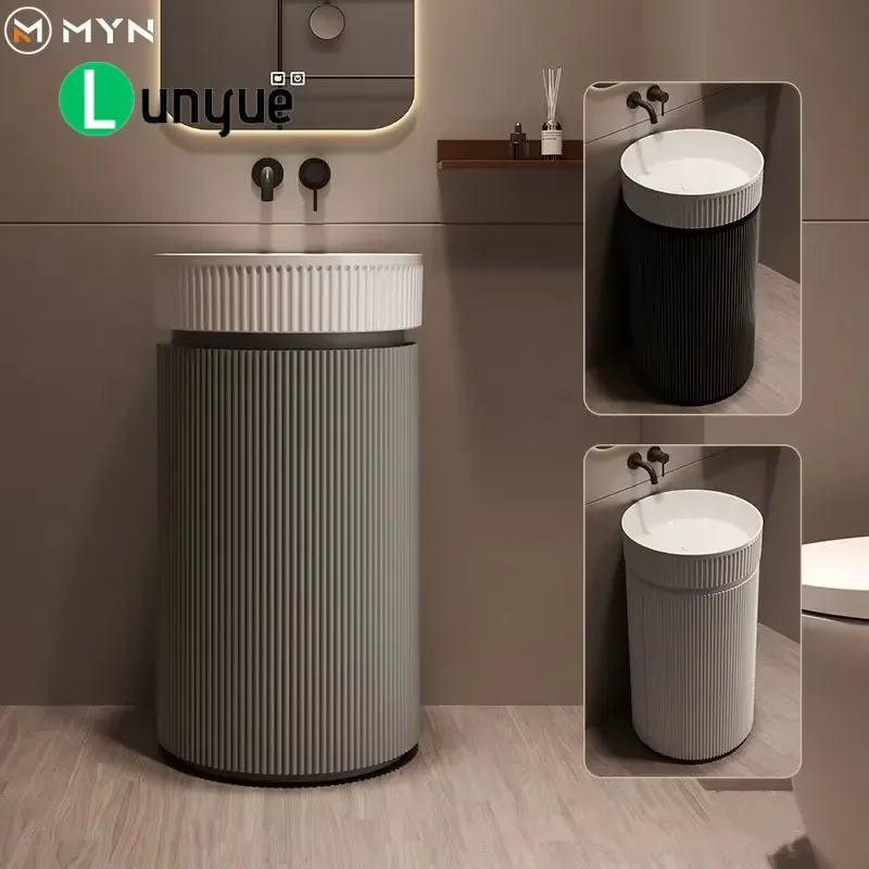Multi-colored Groove Independent Column Sink Vertical Corrugated Matte Integrated Wash Basin for Modern Bathroom Vanity Decor