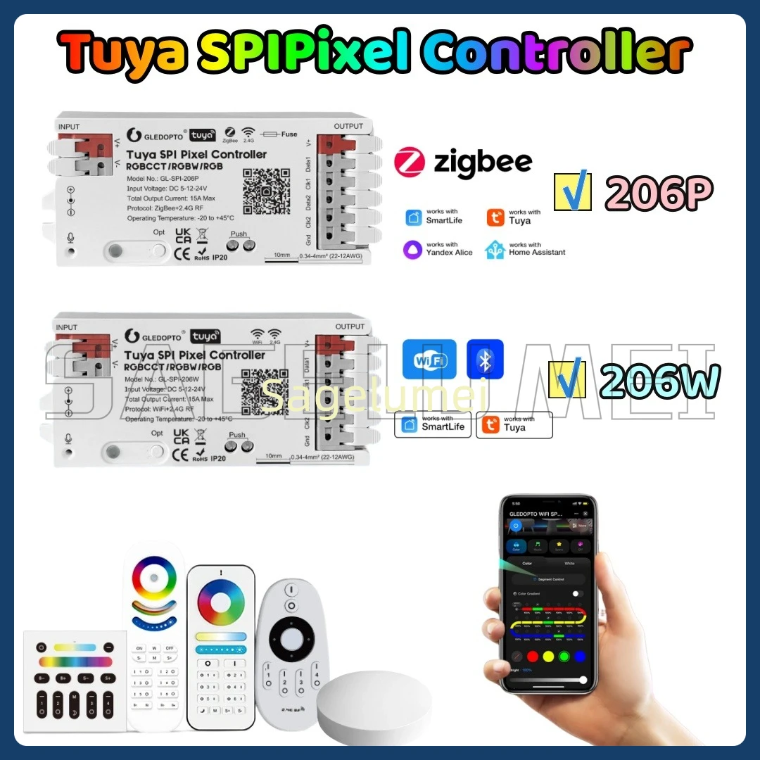 GLEDOPTO WiFi Tuya SPI Digital Pixel LED Controller Smart Life App Control WS2811 SK6812 WS2801 ZigBee GL-SPI-206W GL-SPI-206P
