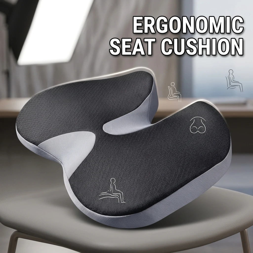 Memory Foam Seat Cushion, Non‑Slip Heightening Butt Support Pad Pain Relief Comfort Sitting Cushion for Office Car Home Use