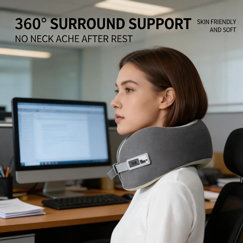 U-shaped Slow Rebound Memory Foam Neck Support Pillow with Washable Cover for Office Travel Airplane Ergonomic Design Pillow