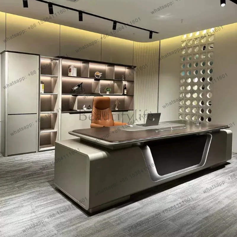 LJY Luxury Boss Computer Desk Simple Modern Office Desks And Workstations Room Study Motion Tables Sideboard File Cabinet Furnit
