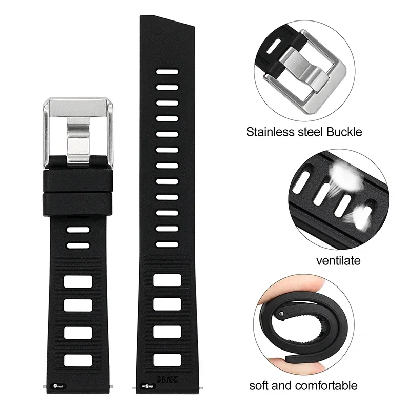 Watchdives Premium Rubber Watch Strap 20mm Fast Release Soft Comfortable Band Breathable Fashion Watchband Watch Accessories