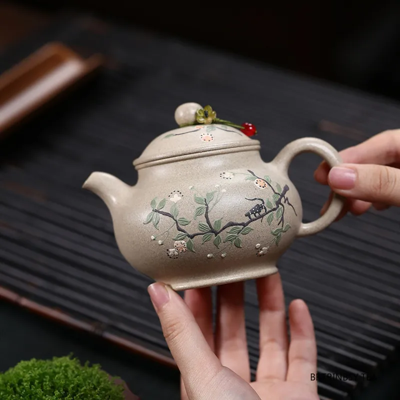 

250ml Yixing Handmade Purple Clay Teapot Household Flower Pattern Zisha Tea Pot Raw Ore White Duan Mud Kettle Chinese Tea Set