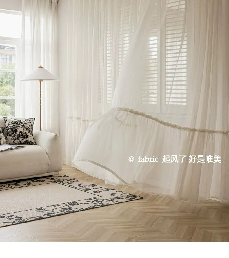 Leinen Baumwolle Leinen Tüll Vorhänge für Wohnzimmer Esszimmer Schlafzimmer Französisch Beige Garn Mädchen B&B Hotel Fenster Bildschirm Studie Anpassen – Detail 16