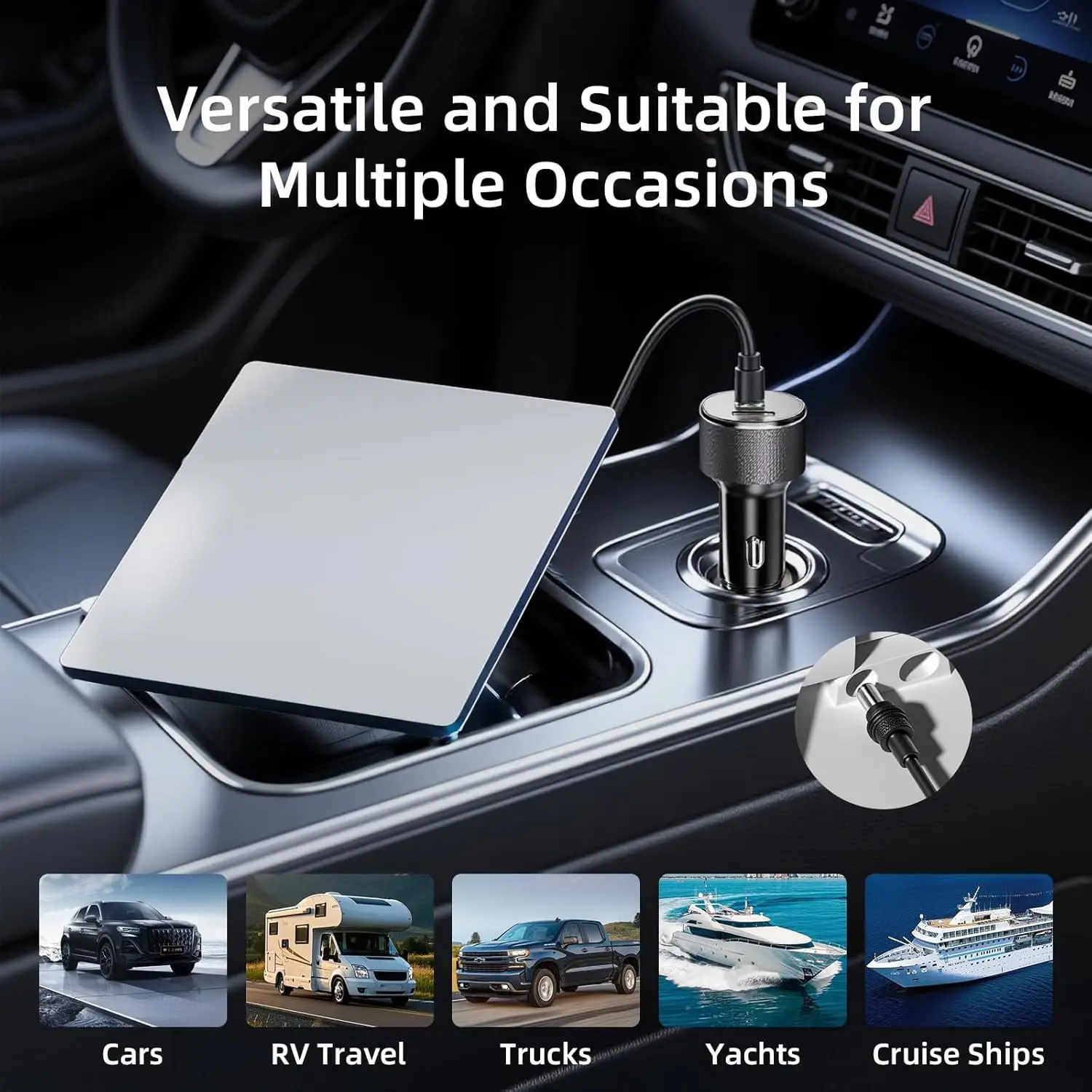 Mini Digital Display DC5521 Car Charger Cable 18AWG Waterproof Cigarette Lighter Power Cord