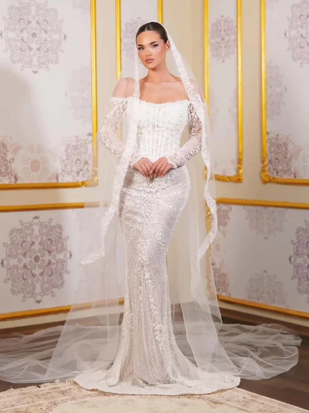 Stylish Appliques Wedding Dresses Off Shoulder Bridal Gowns Sequins Long Sleeves Princess Customized Vestidos De Novia