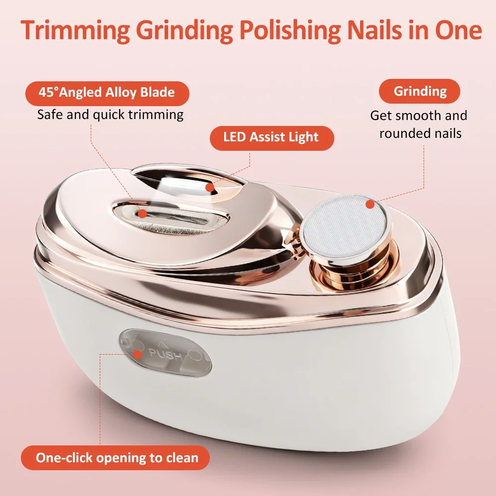 Electric Nail Clipper 2 in 1 Trimmer and Polisher 2 Speed Safety Nail Cutter Tool with LED Light Nail Dust Storage for Kid Adult