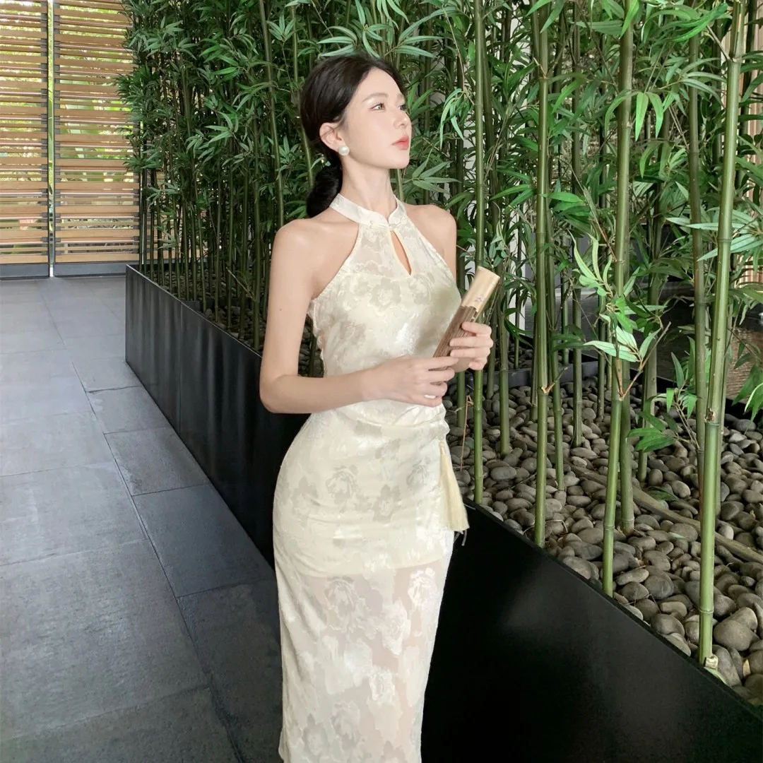 Nouveau chinois Sle minceur broderie florale Svel Ne suspendu évider Dr jupe mi-longue trajet été