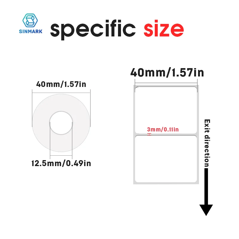 SINMARK 2 لفات ملصقات للتسمية الحرارية 40 مللي متر واسعة ملصقات مقاومة للماء ورقة علامات ذاتية الصنع مناسبة للطابعة المحمولة Phomemo