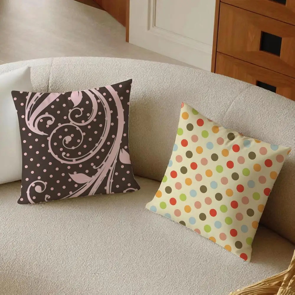 R-Retro polka dots Cushion Cover Daily Washable Linen Pillowcase Soft  for Sofa Bed Home Room Decor