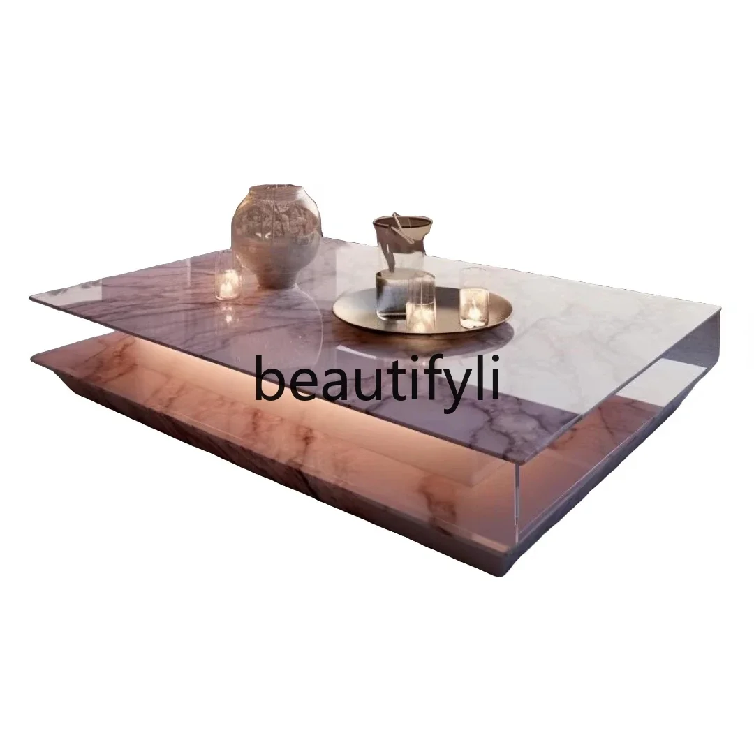 

Natural marble rectangular living room household small apartment modern minimalist design high-end coffee table