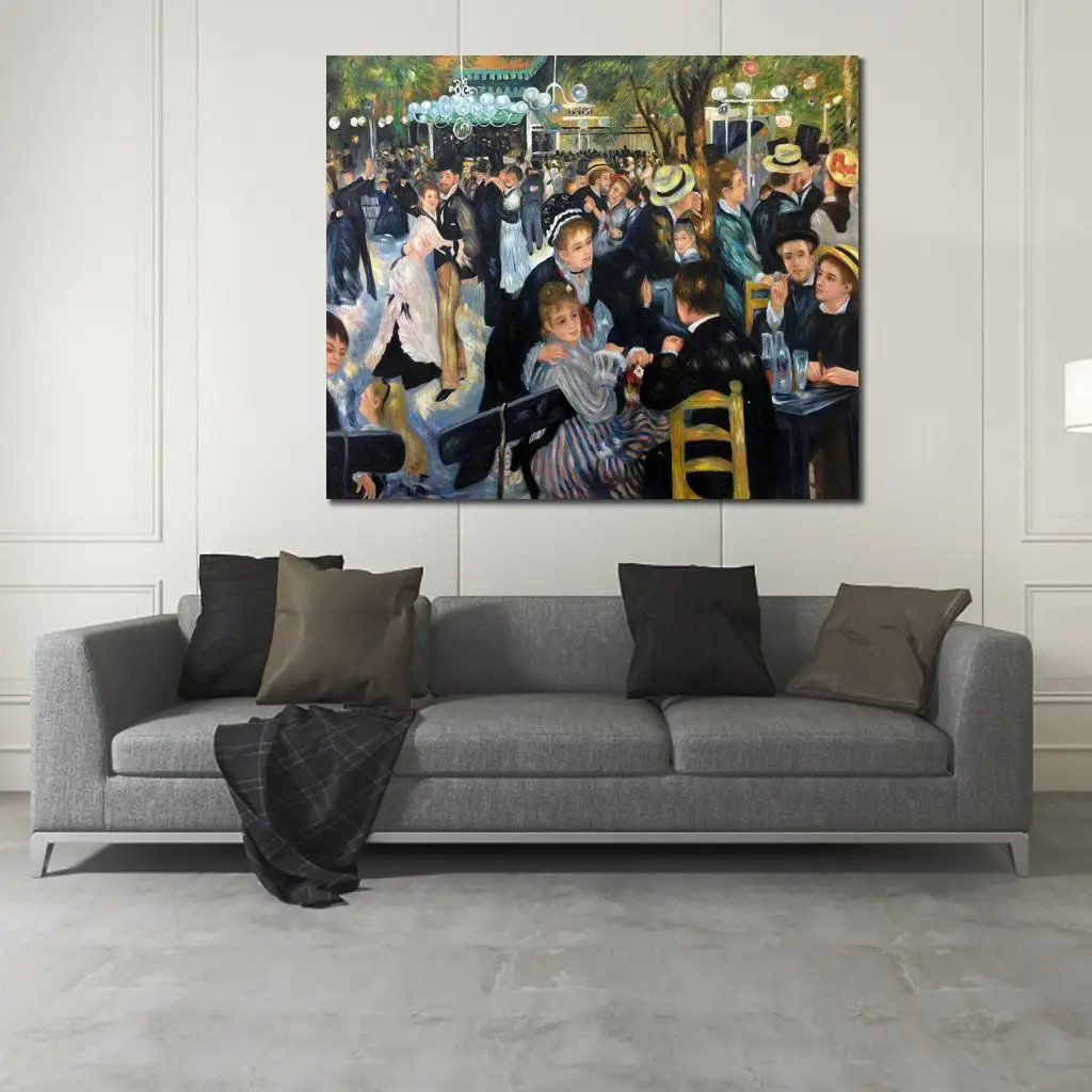 Sfera d'arte su tela dipinta a mano al Moulin de la Galette Pierre Auguste Renoir Pittura Impressionista Figura Opere d'arte Soggiorno