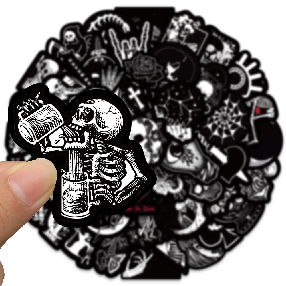 50pcs Black Goth Gothic Stickers Stationery Guitar Laptop Phone Ipad Sticker DIY Handmade Journaling Materials Craft Supplies