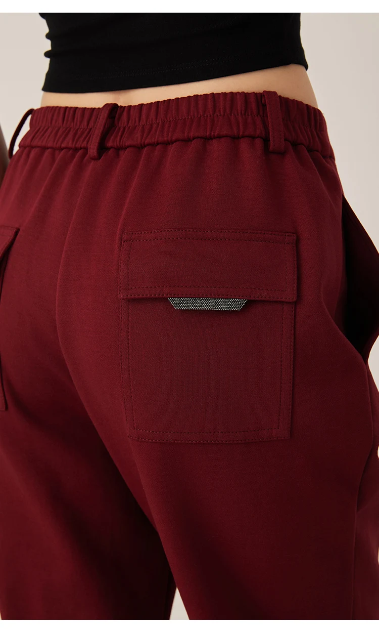 KW7523331 Lässige Damenhose mit geradem Bein, gemischter Stoff, elastische Taille, entspannte Passform, Hose mit Taschen – Detail 6