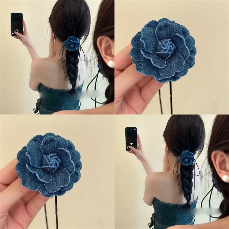 

Rose Blue Denim Hairpin Plate Hair Decoration Women's Statement Fashion Hairpin Hair Accessories