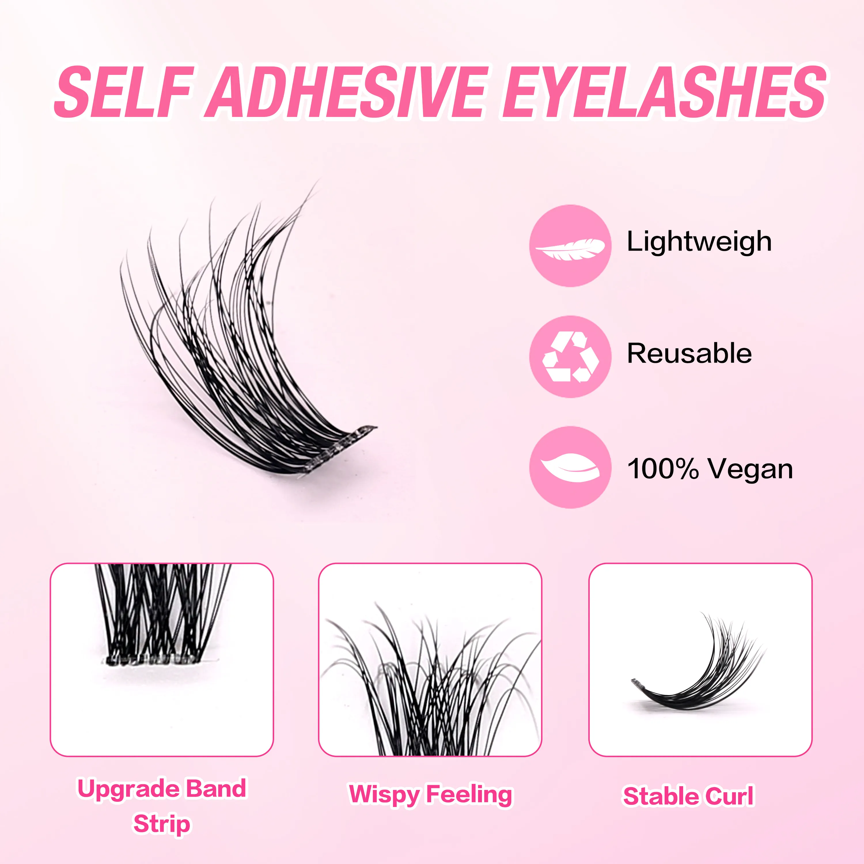 [Self Adhesive Eyelashes] 120pcs FindLove Glue Free Lash Reusable Fluffy Natural Press-on Eyelash Extension Set with Tweezer ﻿