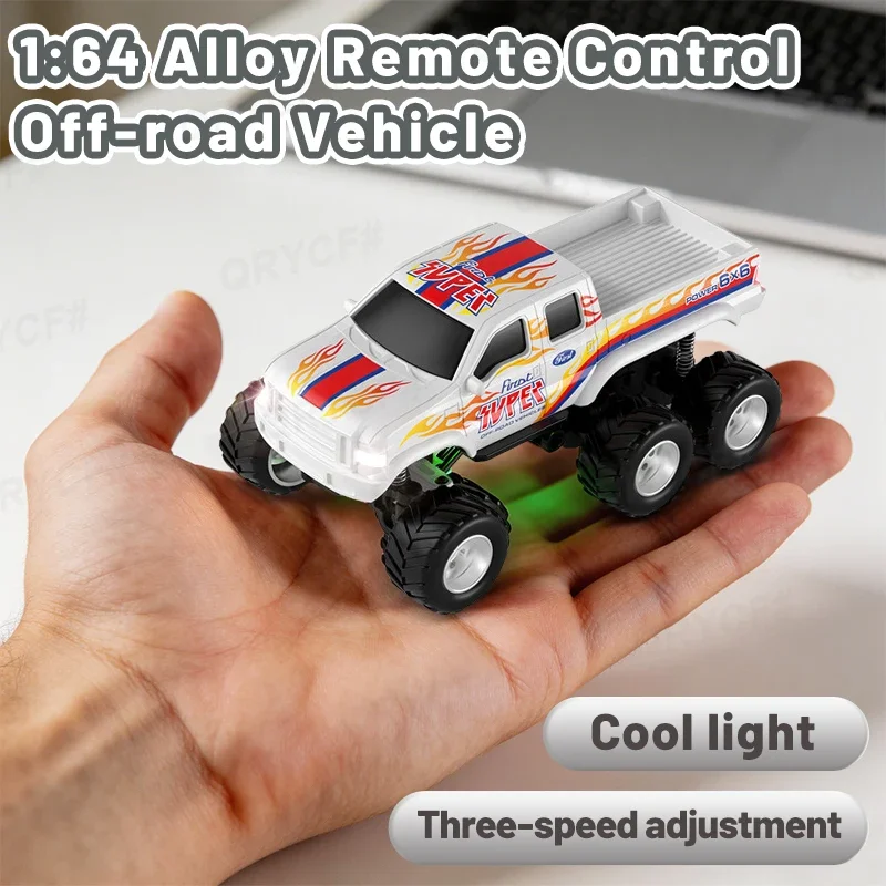 1:64 Mini Alloy Off Road Pickup RC Car 2.4GHz Remote Control Vehicle With Cool LED Light Desktop Hobby Toy Holiday Gift For Boys