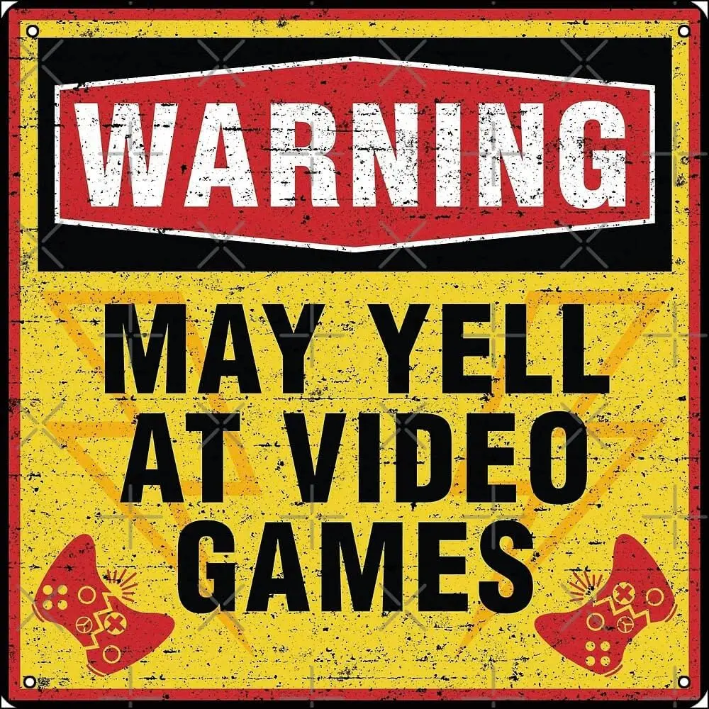 Warning May Yell at Video Games [Roufxis-Rb] Framed Art Print Metal Sign 12 x 12 inches Funny for Home Man Cave Garage Wall Deco