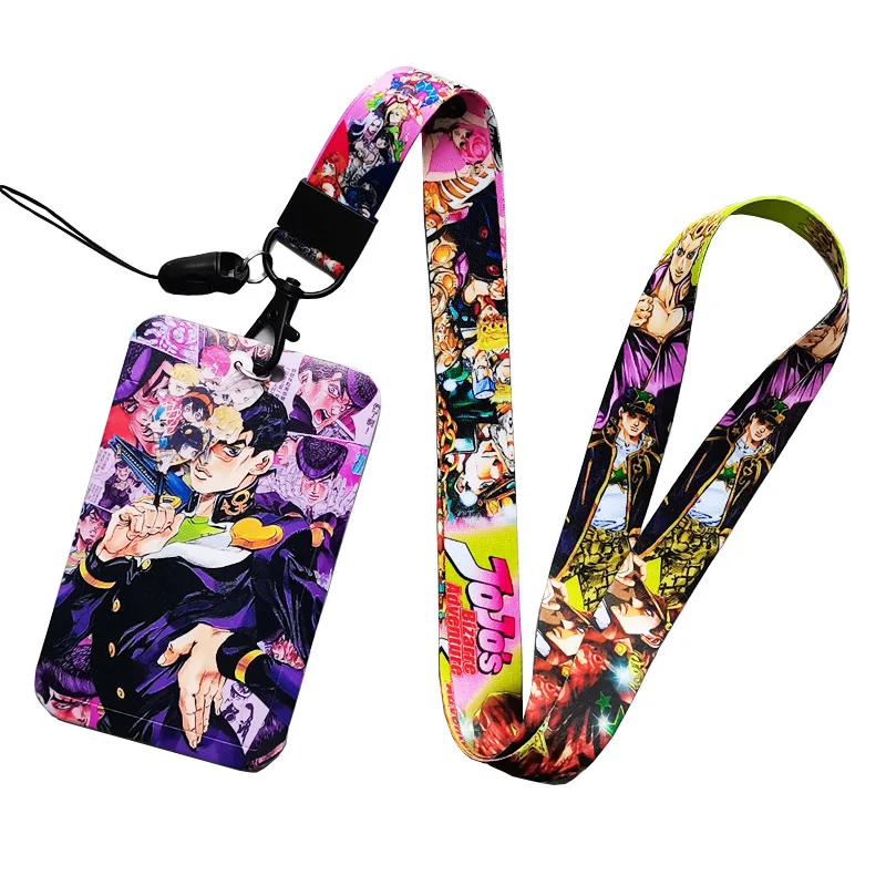 Anime JoJos Bizarre Adventure Lanyard Card Sets Keychain Cartoon Figure Pendant PVC Card Cover Keyring Jewelry Gift For Fans Acc