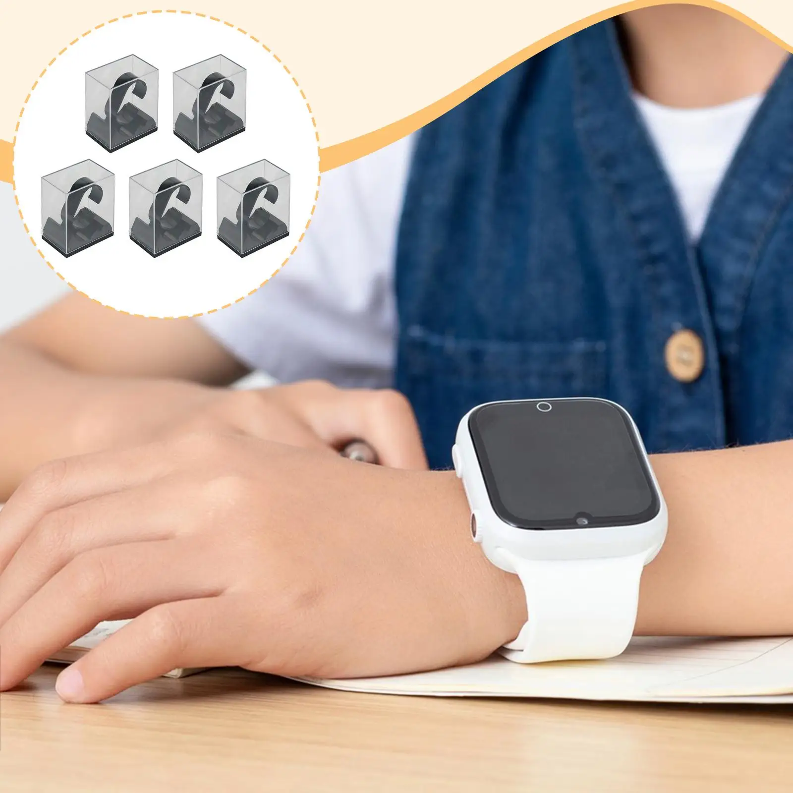 5Pcs Clear Children's Watch Storage Case Multipurpose Sturdy Construction with Black Base Compact Watch Organizers 2.9×2×3.5inch