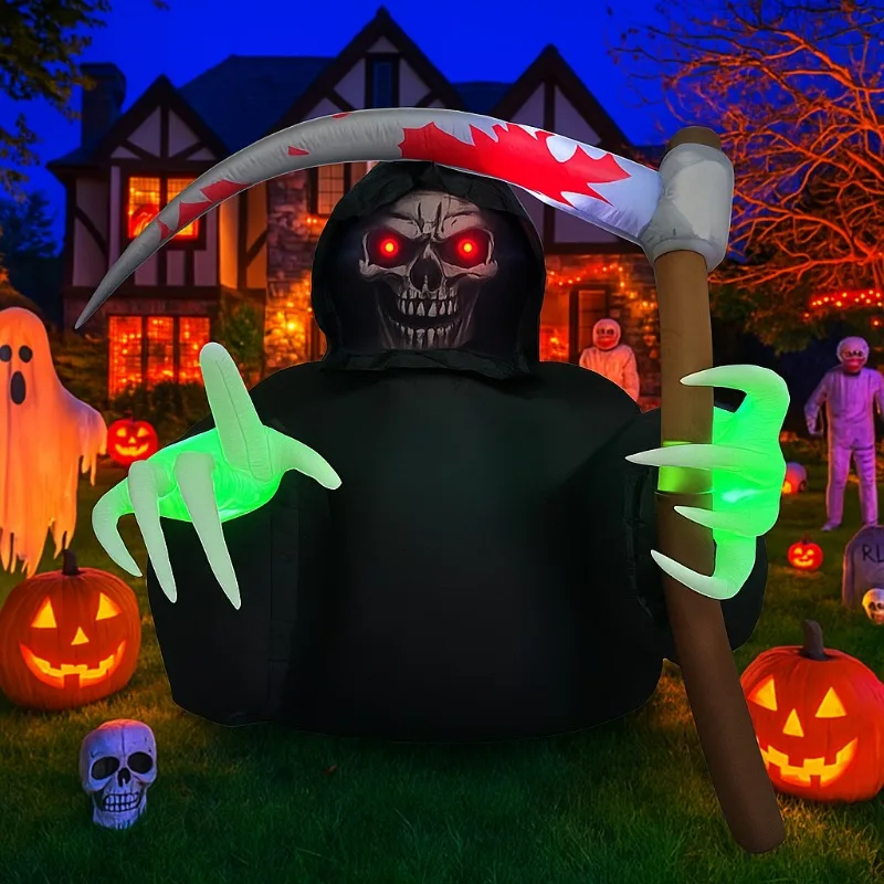 6.8FT Party & Holiday DIY Decorations Halloween Inflatables Toy Grim Reaper with Build-in LEDs Blow Up Yard Lawn Patio Decor