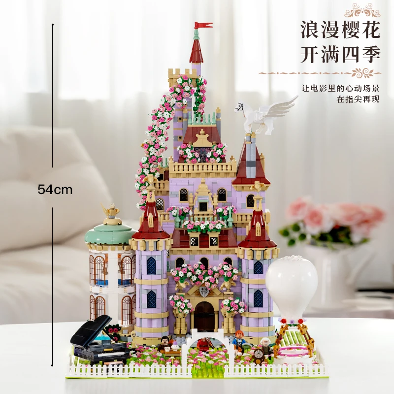 Belle en het Beest Kasteel Assemblage Bouwsteenmodel Woondecoratie Klein beeldje Volwassen cadeau Dames Valentijnsdag Verjaardagscadeau 2025