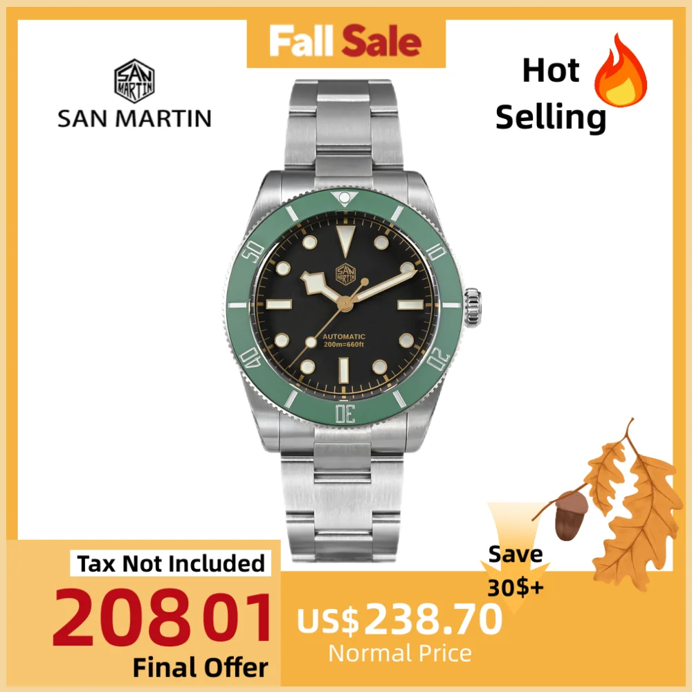 

San Martin 37mm BB54 Men Diving Watch NH35 Matte Ceramic Bezel Wristwatch Classic BGW-X1 Sapphire 20Bar Reloj Hombre SN0138GW