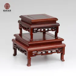 Redwood Square Display Pedestal Vase, Bonsai Pot Decoration, Statue Collection Base, Home Hollow Carving, Colophospermum Mopane