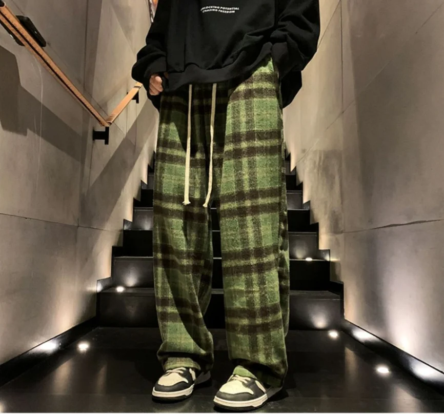 

Весенне-осенние повседневные брюки в клетку Y2K, мужские/женские шерстяные женские брюки в стиле ретро, прямые свободные уличные свободные удобные брюки