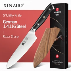 XINZUO-cuchillo utilitario de 5 pulgadas, acero alemán 1,4116, el mejor cuchillo de cocina, nuevo cuchillo de fruta Parer con mango de ébano, accesorios de cocina