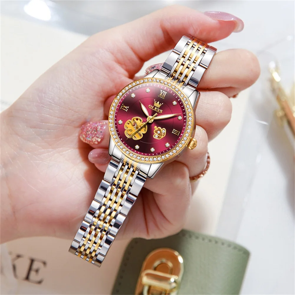 OLEVS Watches Woman Automatic Mechanical Watch Diamond Scale Original Watches For Women Calendar Luxury Dress Hand Clock