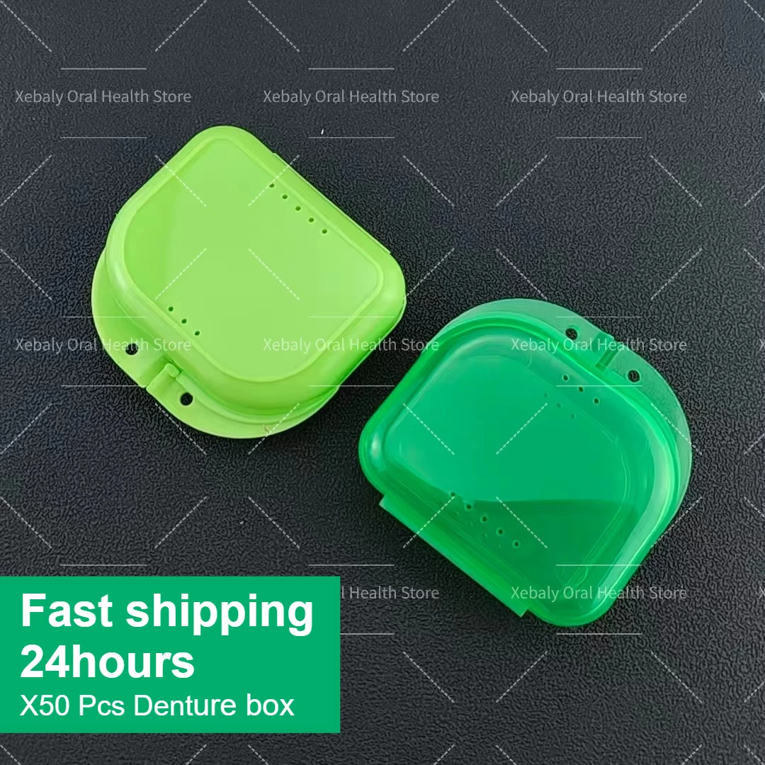 50Pcs Colorful Denture Cleaning Box Plastic Mouthguard Retainer Case with Vent Holes False Teeth Appliance Container Oral Care