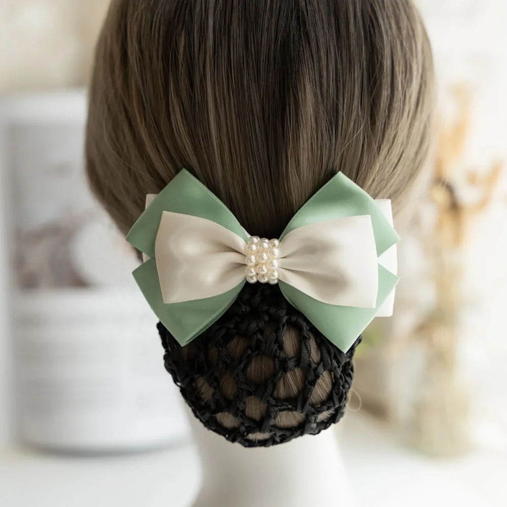 

Fashion Korean BowKnot Hair Bun Cover Barrettes Net Snood Hairnet Trendy Decor For Girls Bow Hair Accessories Gift