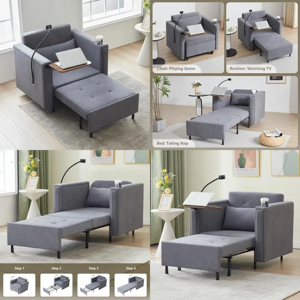 

2-in-1 Multi-Functional Sleeper Couch: Small Loveseat Bed with Hidden Side Table and Phone Holder