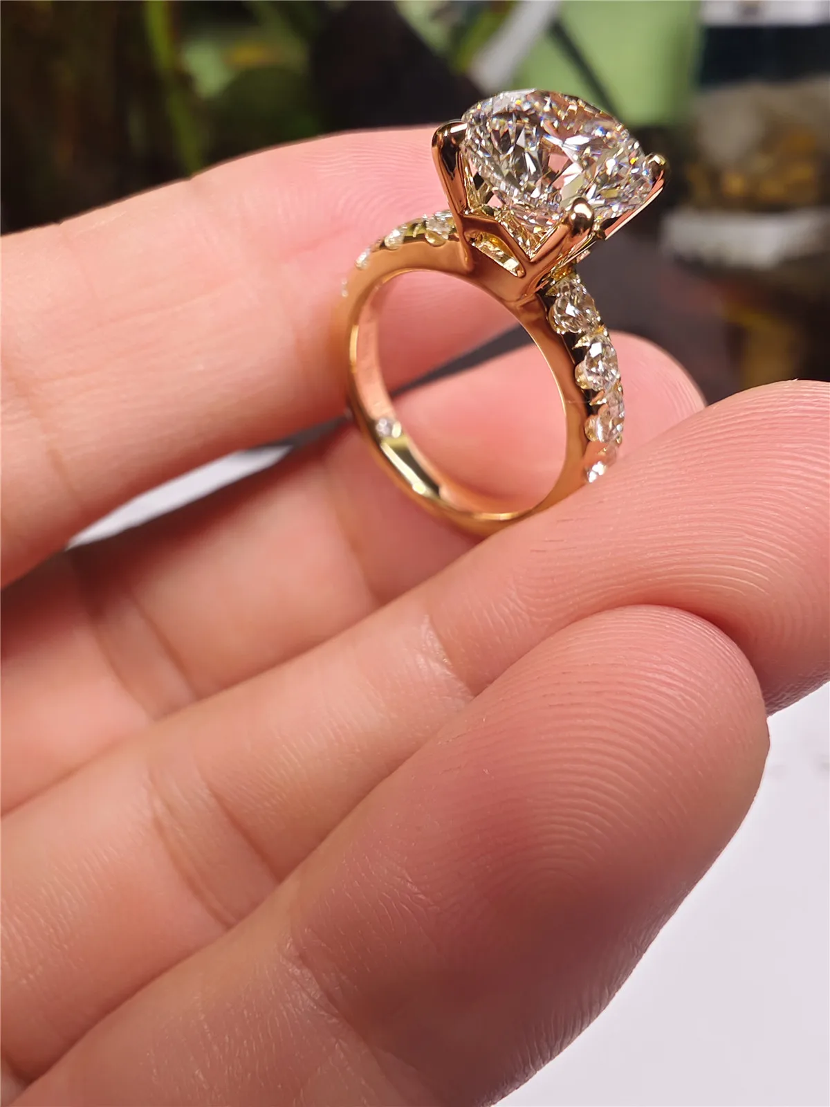 14K Gold Lab-Grown Diamond 3CT Round 4-Prong Single Row Wedding Ring PT950 Platinum Engagement Ring Jewelry Custom Wholesale view 3