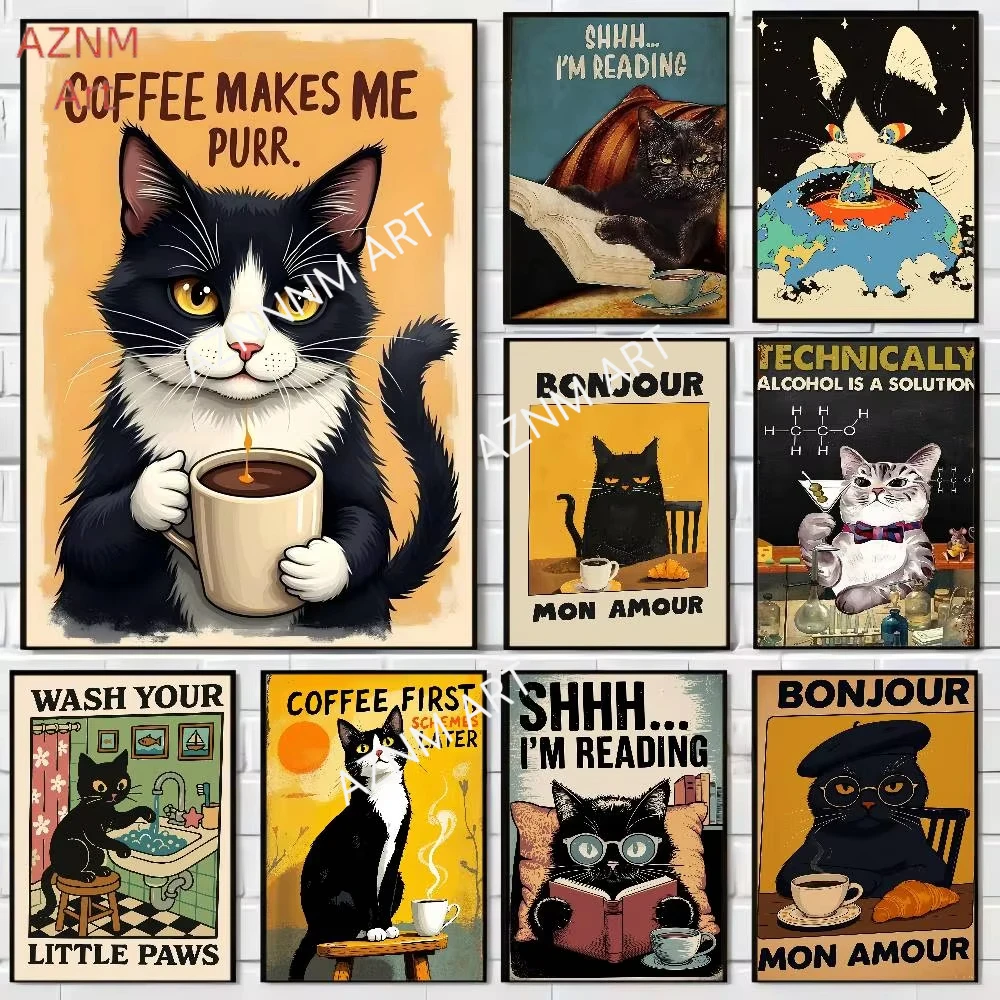 CAT ART Classic Movie Posters Vintage Room Bar Cafe Decor Wall Painting