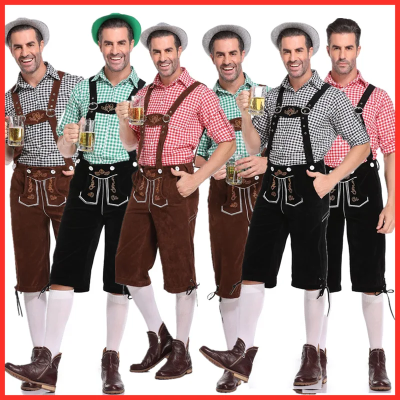 Men's Oktoberfest Lederhosen with Suspenders Hat Costumes Set For Man 6 Styles Party Cosplay Waiter Game Costumes