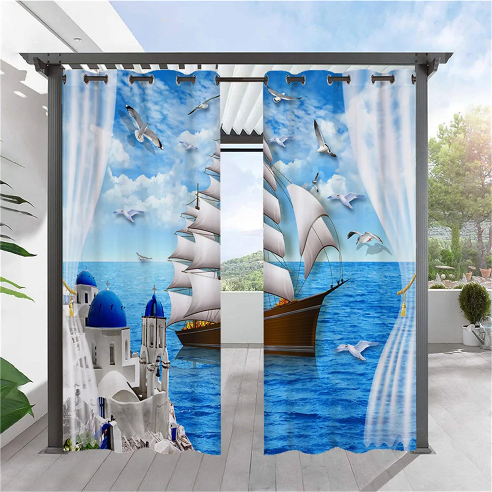 Imagem -02 - Personalizado ao ar Livre Impermeável 3d Seascape Cortinas Blackout Ilhós Isolados Térmicos Jardim Cortinas Pérgola Varanda e Pátio Painéis d