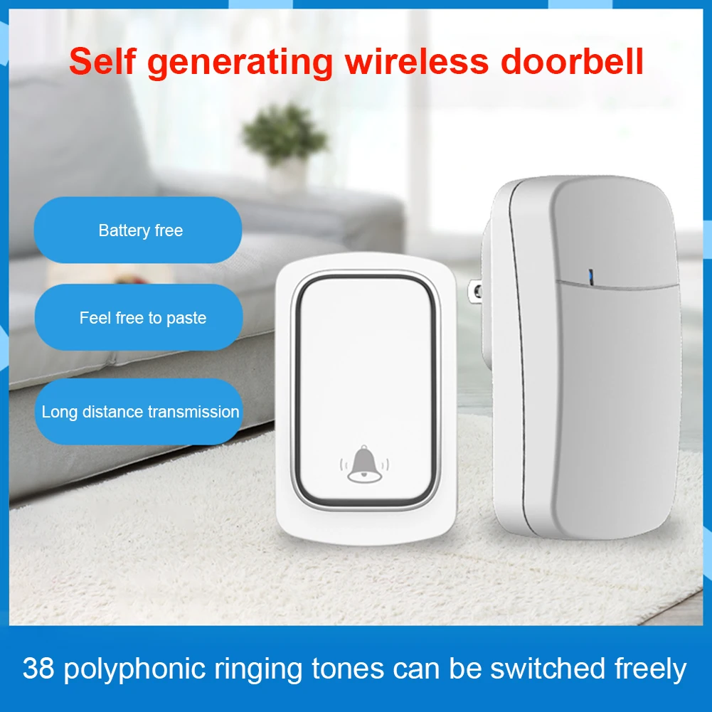 

Self Powered Waterproof Wireless Doorbell Without Battery Doorbell for Home Outdoor Ring Chime Doorbell Remote Receiver Bell