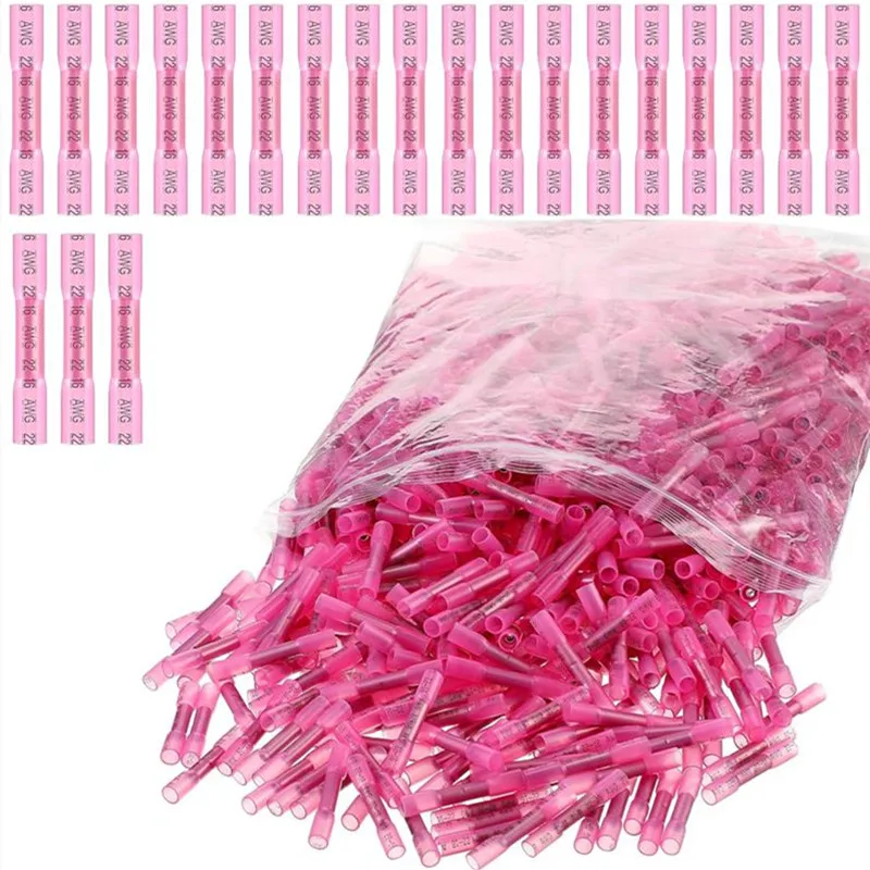 10-1000pcs Heat Shrink Butt Connectors 22-16AWG Waterproof Electrical Crimp Splice Terminal For Insulated Marine Grade Connector
